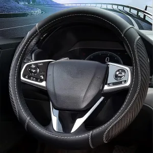 Moyishi Top Leather Steering Wheel Cover Universal Fit Soft Breathable Steering Wheel Wrap (Black1)