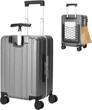 MRPLUM Carry On Luggage Double Handle Suitcase with Net Pocket,Hard Shell Spinner Wheels Luggage with TSA Lock&Seat Belt,20 inch,Grey