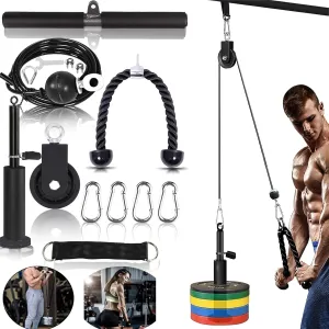 Mtgluk Cable Pulley System Upgraded DIY LAT and Lift Weight Pulley Machine Attachment Home Gym Forearm Wrist Roller for Triceps Pull Downs Biceps Curl Forearm Shoulder