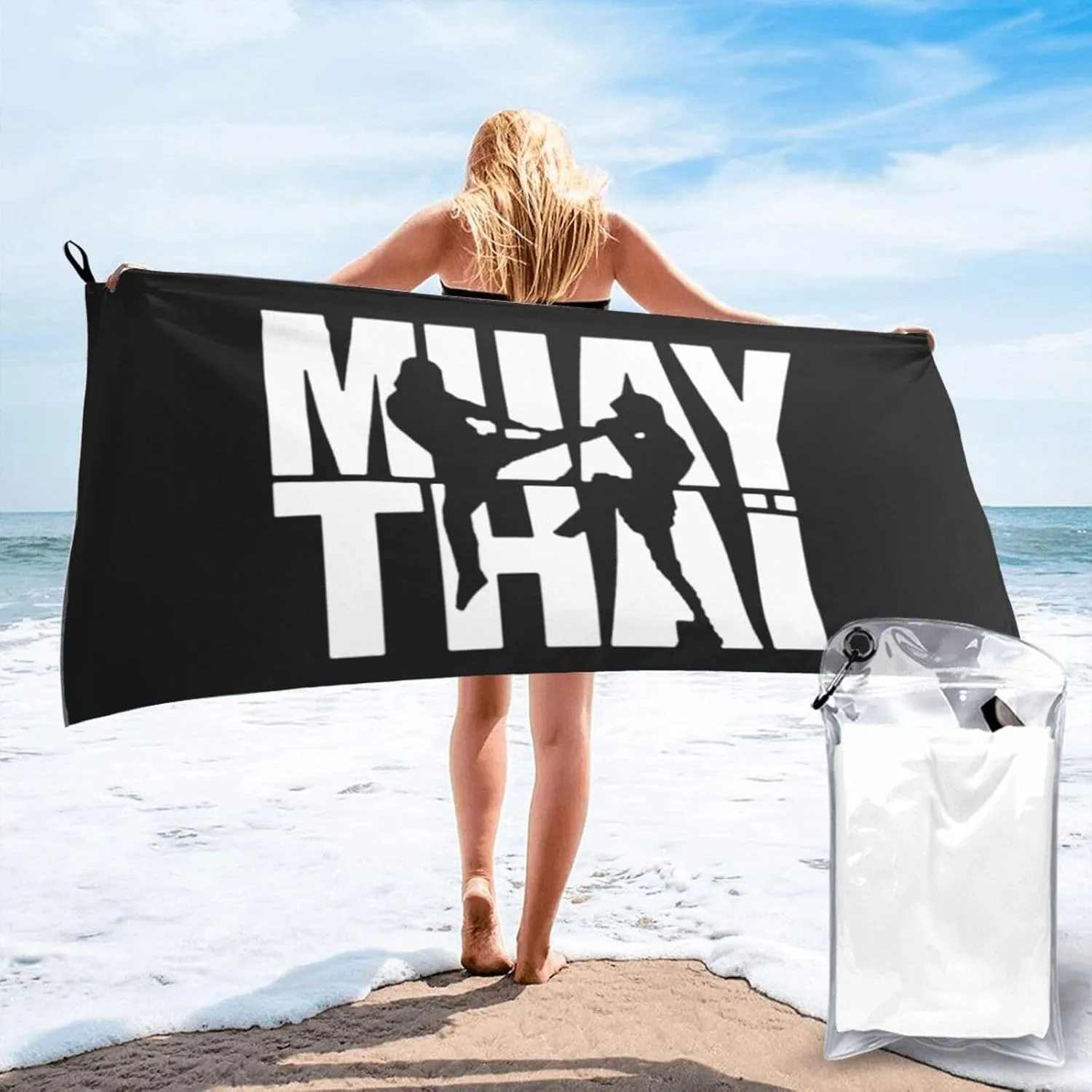 Muay Thai Beach Towel with Travel Bag 31.5"x63" Quick Dry Sand Free Lightweight Large Oversized Towels Light Vacation Essentials