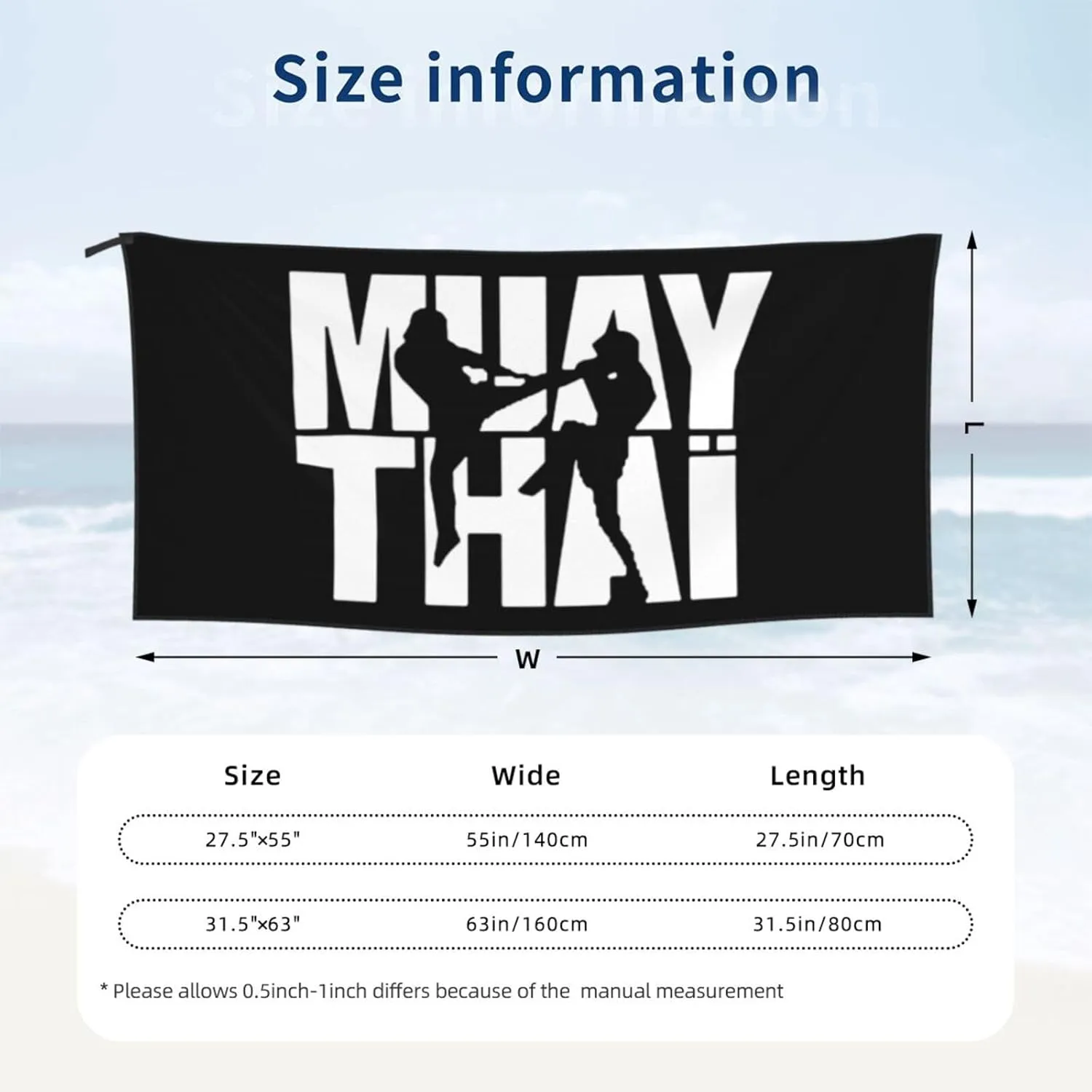 Muay Thai Beach Towel with Travel Bag 31.5"x63" Quick Dry Sand Free Lightweight Large Oversized Towels Light Vacation Essentials