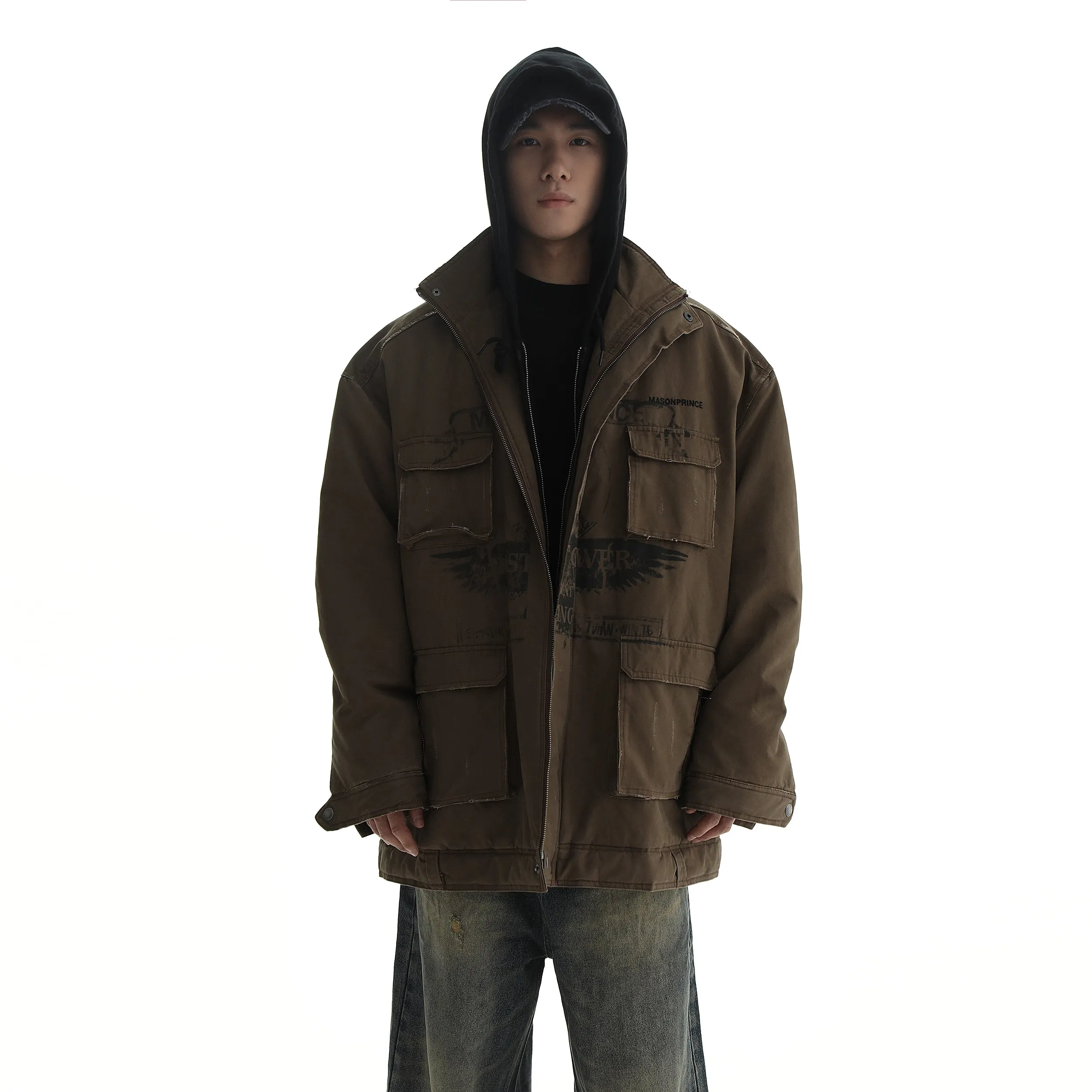 Multi-Pocket Denim Jacket With Distressing