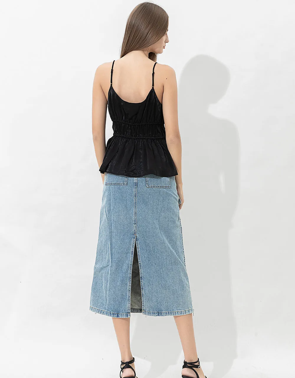Multi-Pocket Straight Denim Skirt