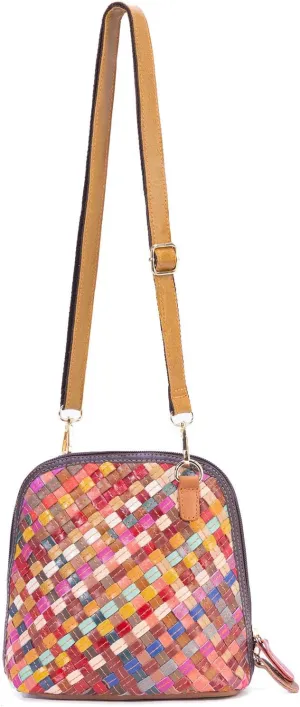 Multicolored Leather Shoulder Genuine Argyle Crossbody Bags for Women Patchwork Colorful Spliced Satchel Handbags(colour2
