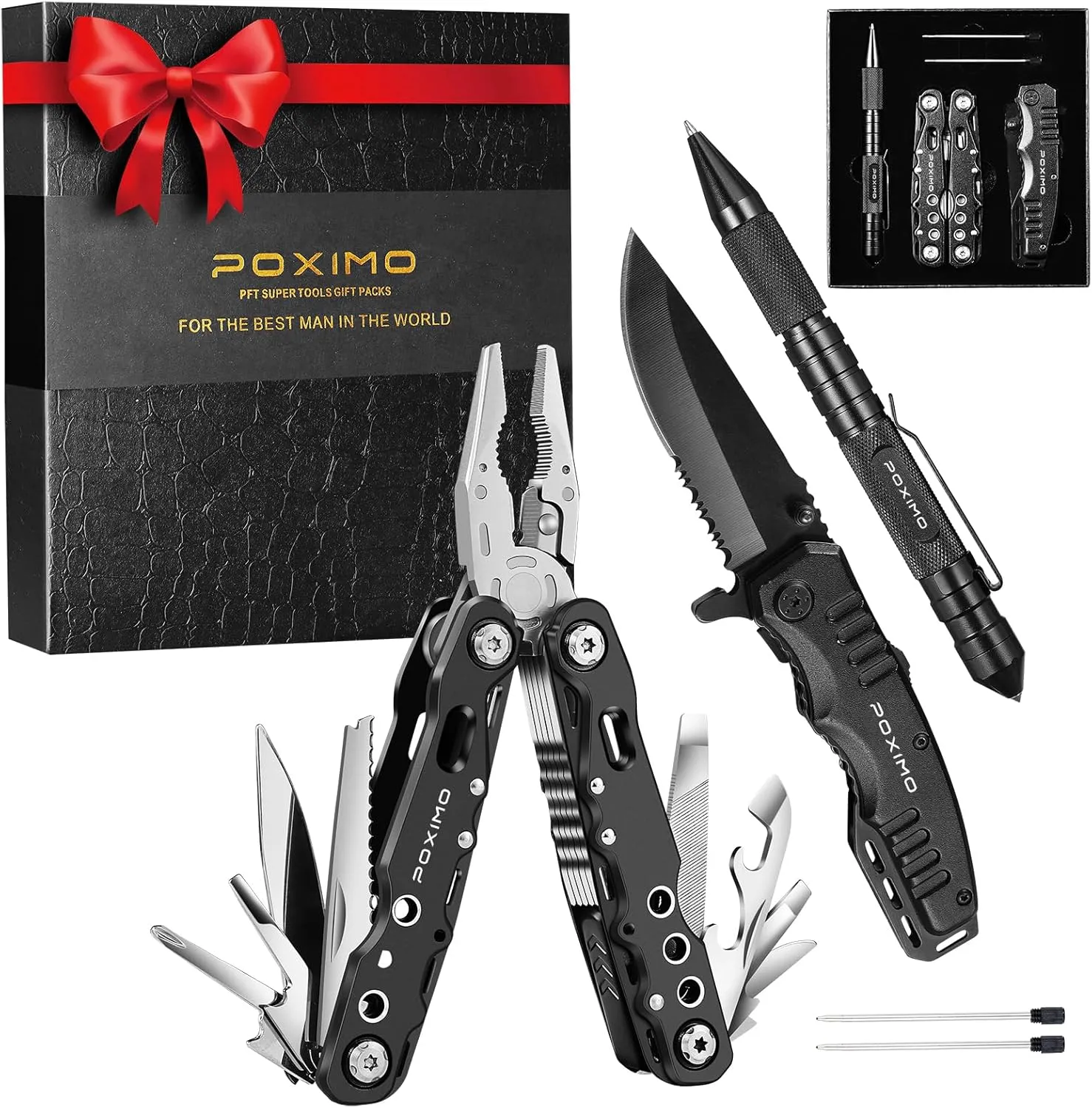 Multitool Gift Set for Men Dad Him, 3-in-1 EDC Survival Kit with 14 in1 Multi-Pliers, Pocket Knife & Tactical Pen | Premium Military-Grade Multi Tools for Camping, Car, Father’s Day, Dad Gifts