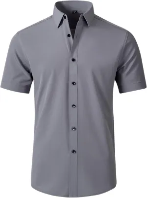 Muscularfit Dress Shirts for Men Slim Fit Short Sleeve Collared T-Shirt Casual Fashion Button Down Shirt Summer Vacation Tops