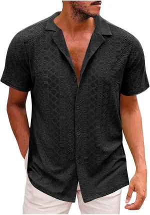 Muscularfit Mens Big and Tall Button Down Shirts Summer Short Sleeve Eyelet Shirts Casual Beach Tops Muscle Basic T Shirts