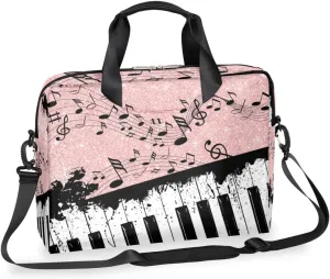 Music Notes Pink Black Laptop Bag 15-16 Inch Laptop Case for Women Men Shoulder Messenger Bag Piano Key Computer Briefcase for Business, Office, College, Travel Laptop Bag