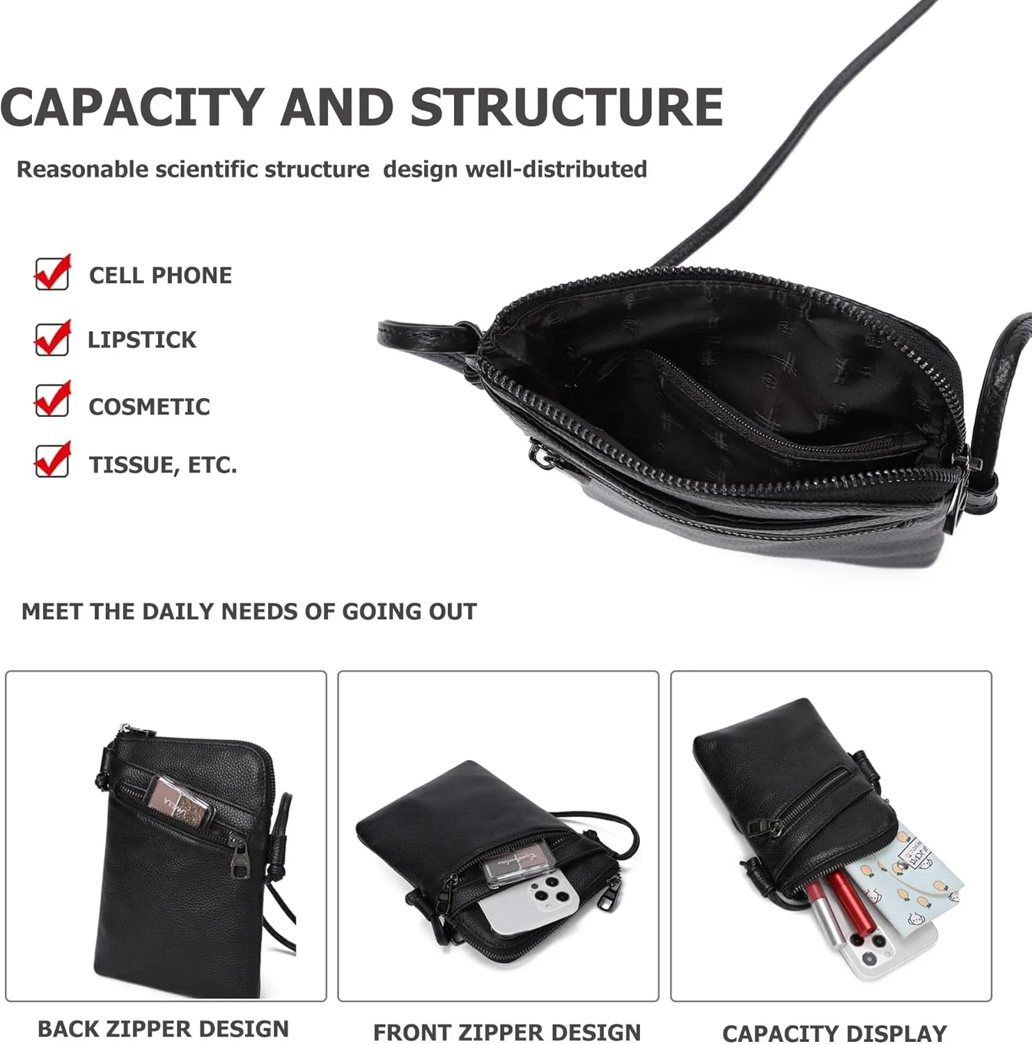 myfriday Genuine Leather Small Crossbody Purses for Women Universal Mini Cell Phone Purse - Small/Large Size Option