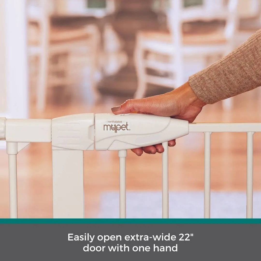 MYPET North States Extra Tall & Wide Walk Thru EasyPass Pet Gate with Patented Adjustable pet Door: 29.75” - 52” Wide Dog Gate. Pressure Mount, No Tools Needed. Dog Gates for House, 41" Tall, White