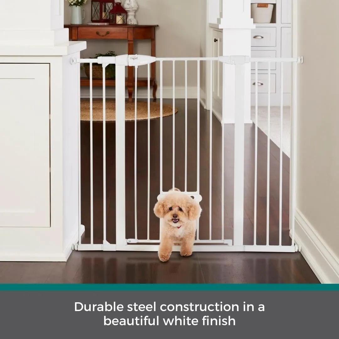 MYPET North States Extra Tall & Wide Walk Thru EasyPass Pet Gate with Patented Adjustable pet Door: 29.75” - 52” Wide Dog Gate. Pressure Mount, No Tools Needed. Dog Gates for House, 41" Tall, White