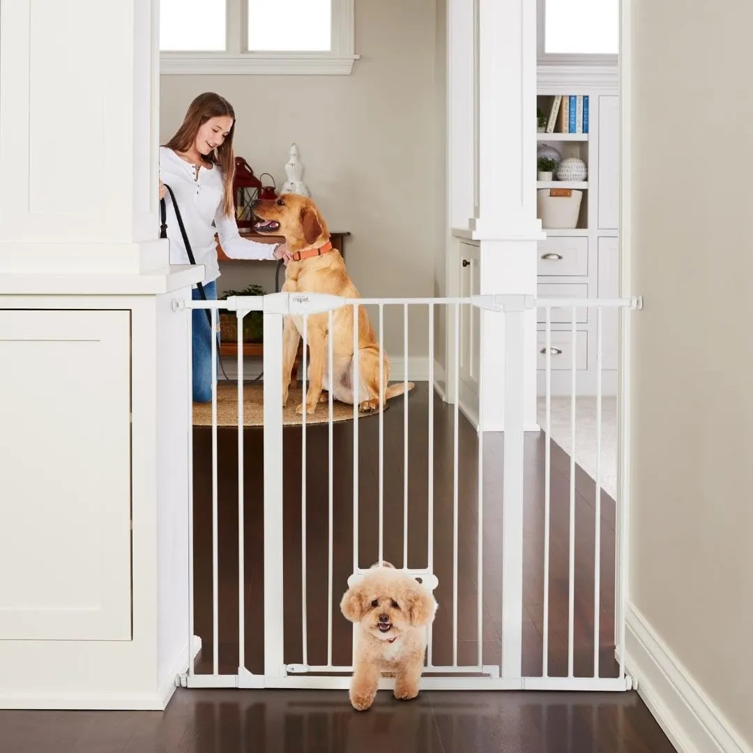 MYPET North States Extra Tall & Wide Walk Thru EasyPass Pet Gate with Patented Adjustable pet Door: 29.75” - 52” Wide Dog Gate. Pressure Mount, No Tools Needed. Dog Gates for House, 41" Tall, White