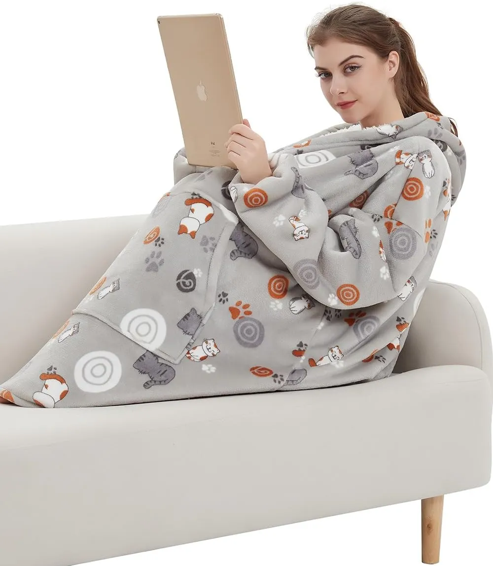 NAFLEAP Blanket Hoodie Women Wearable Blanket Adult Oversized Fleece Sherpa Christmas Sweatshirt Gift for Women