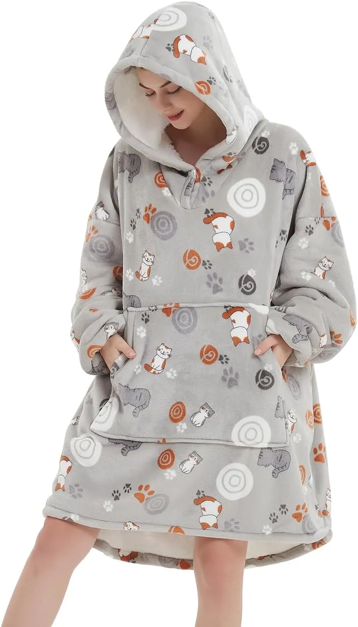 NAFLEAP Blanket Hoodie Women Wearable Blanket Adult Oversized Fleece Sherpa Christmas Sweatshirt Gift for Women