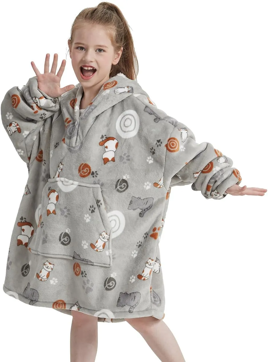 NAFLEAP Wearable Blanket Kids Hoodie Oversized Fleece Sherpa Christmas Sweatshirt Gift for Girls