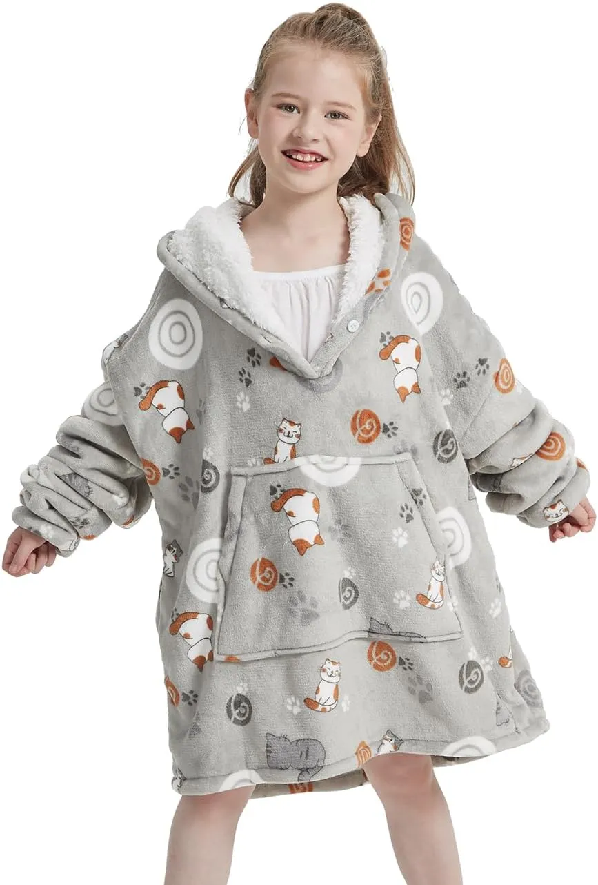 NAFLEAP Wearable Blanket Kids Hoodie Oversized Fleece Sherpa Christmas Sweatshirt Gift for Girls