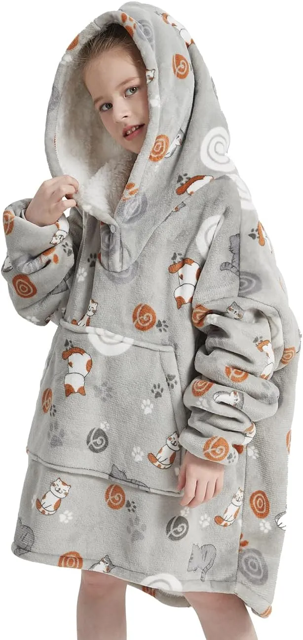 NAFLEAP Wearable Blanket Kids Hoodie Oversized Fleece Sherpa Christmas Sweatshirt Gift for Girls