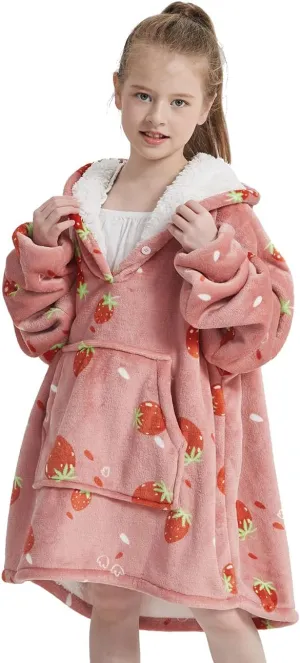 NAFLEAP Wearable Blanket Kids Hoodie Oversized Fleece Sherpa Christmas Sweatshirt Gift for Girls