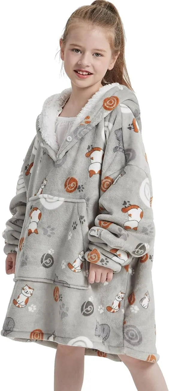 NAFLEAP Wearable Blanket Kids Hoodie Oversized Fleece Sherpa Christmas Sweatshirt Gift for Girls