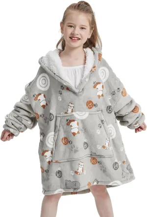 NAFLEAP Wearable Blanket Kids Hoodie Oversized Fleece Sherpa Christmas Sweatshirt Gift for Girls