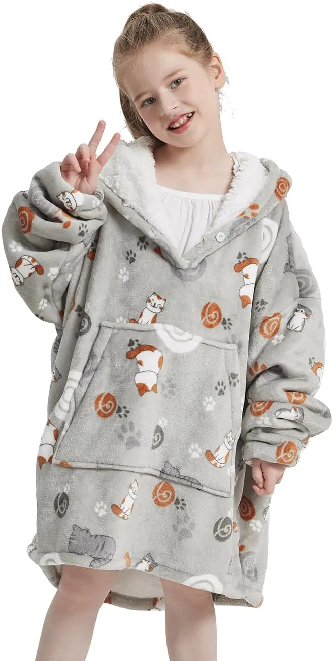 NAFLEAP Wearable Blanket Kids Hoodie Oversized Fleece Sherpa Christmas Sweatshirt Gift for Girls