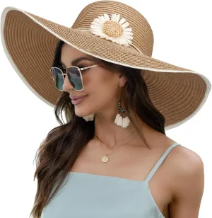 Naivlizer Women Wide Brim Sun Hat UPF50 Straw Summer Hat Floppy Beach Hat Roll-Up