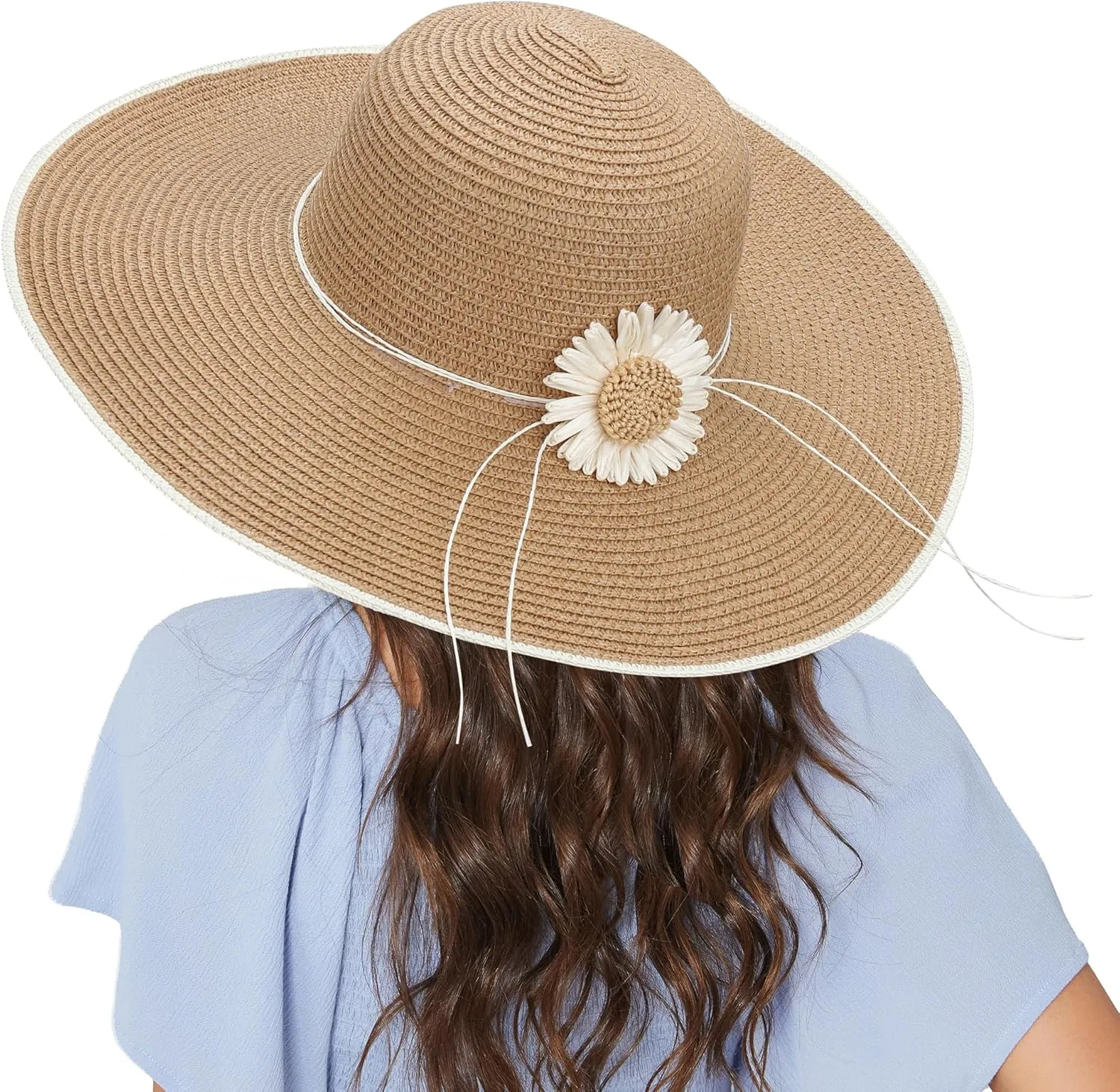 Naivlizer Women Wide Brim Sun Hat UPF50 Straw Summer Hat Floppy Beach Hat Roll-Up