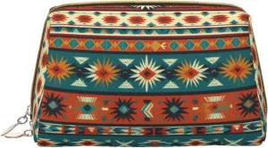 Native American Patterns Printed Small Makeup Bag,Travel Cosmetic Bag Purse with Zipper,Water-resistant Makeup Organizer Bag for Women