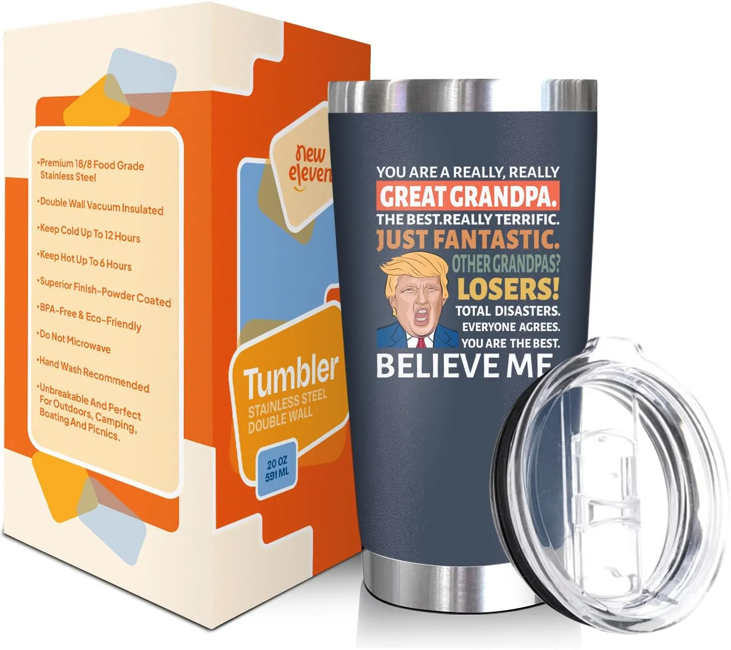 NewEleven Fathers Day Gift For Grandpa - Grandpa Gifts, Birthday Gifts For Grandfather, Papa - Grandfather Gift Ideas From Granddaughter, Grandson, Kids - 20 Oz Tumbler