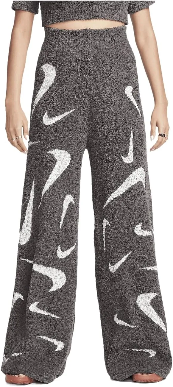 Nike Sportswear Phoenix Cozy Bouclé Women's High-Waisted Wide-Leg Knit Pants (FD4288-254, Medium Ash/Light Orewood Brown)