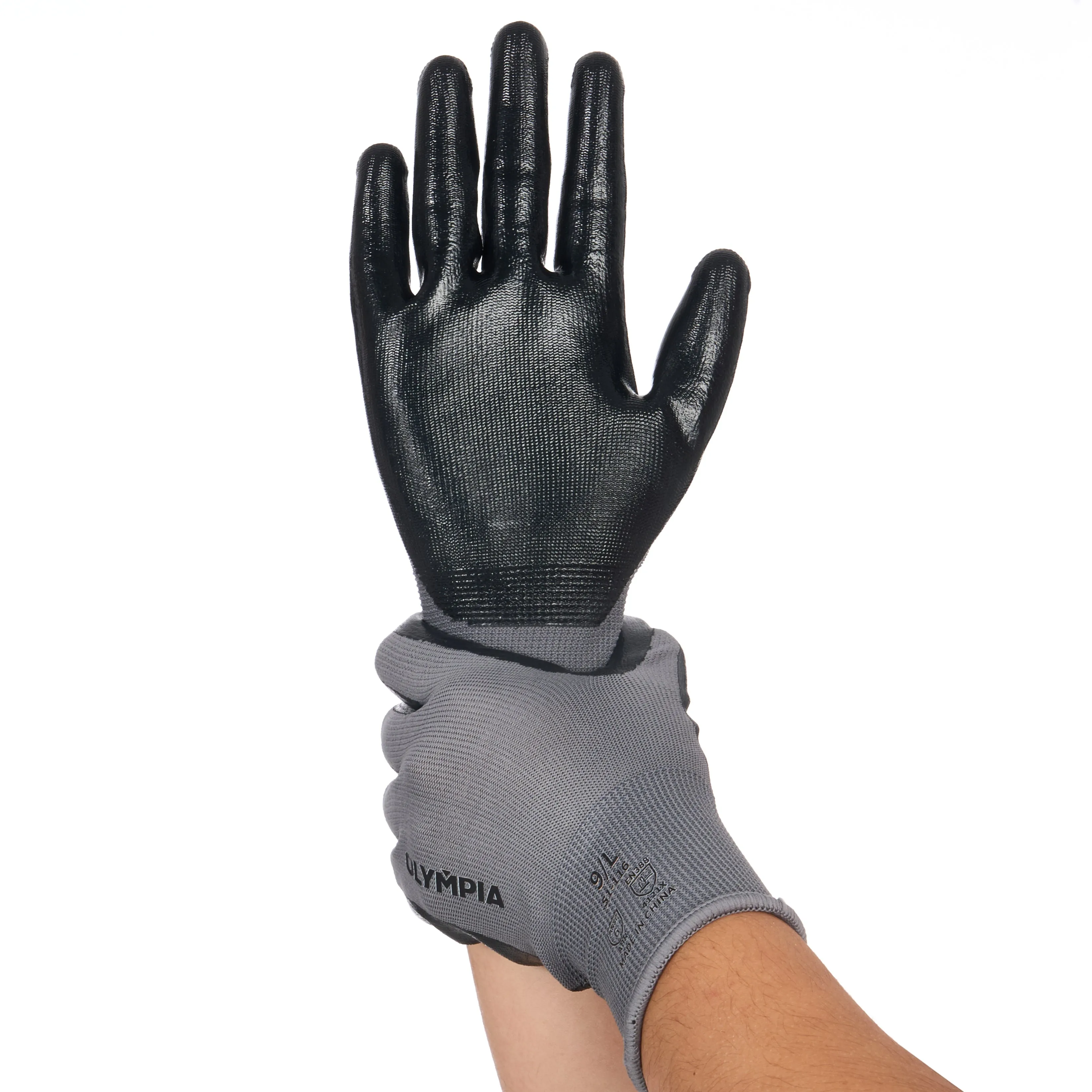 Nitrile Dipped Knit Gloves, L/9, Smooth, Gray/Black, 12 Pairs