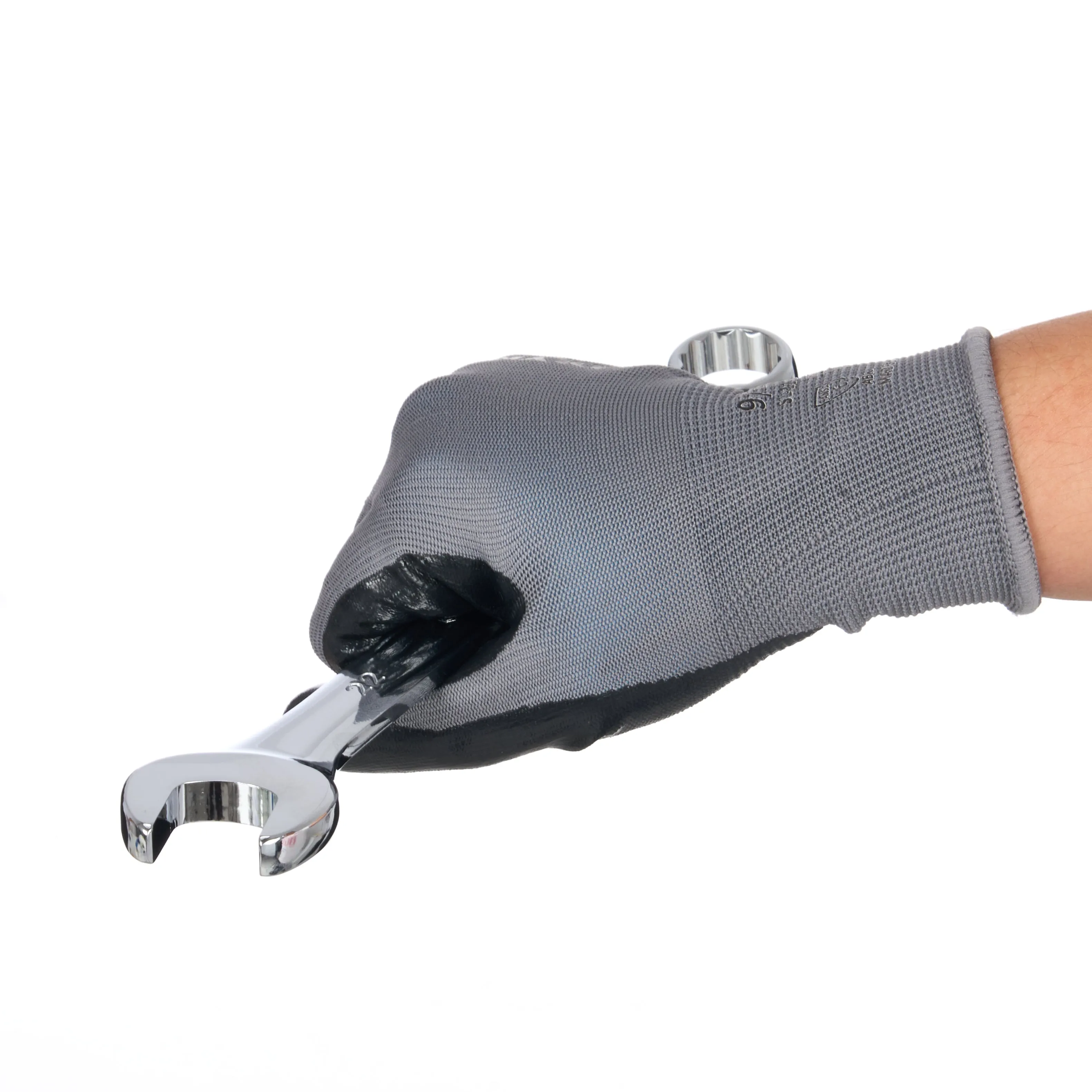 Nitrile Dipped Knit Gloves, L/9, Smooth, Gray/Black, 12 Pairs