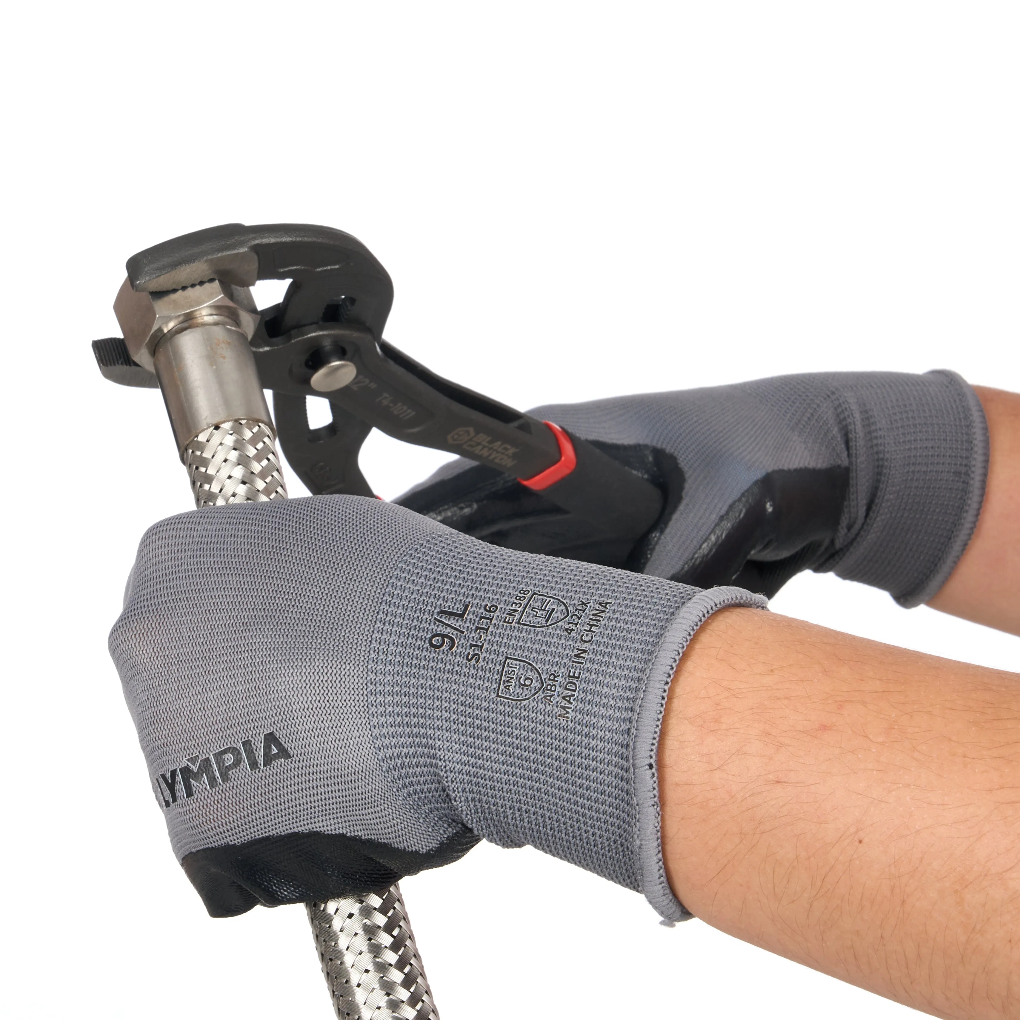 Nitrile Dipped Knit Gloves, L/9, Smooth, Gray/Black, 12 Pairs