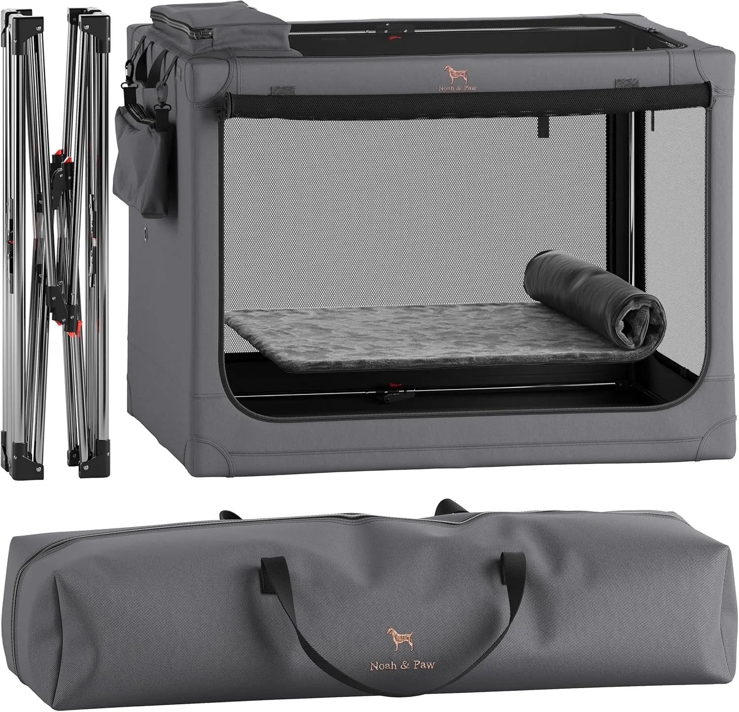 Noah & Paw Collapsible Dog Crate 42 Inch, XXL Dog Crate for XXL, XL, Large Breeds, Travel Kennel for Car, Includes Pet Mat for Pet Cage, 2 Storage Pockets, Handbag, 10mm Locking Zippers 42 * 31 * 31