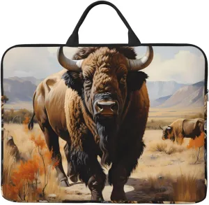 North American Bison Herd 14-Inch Laptop Bag With Shockproof Lining And Portable Design, Suitable For Business And Daily Use.