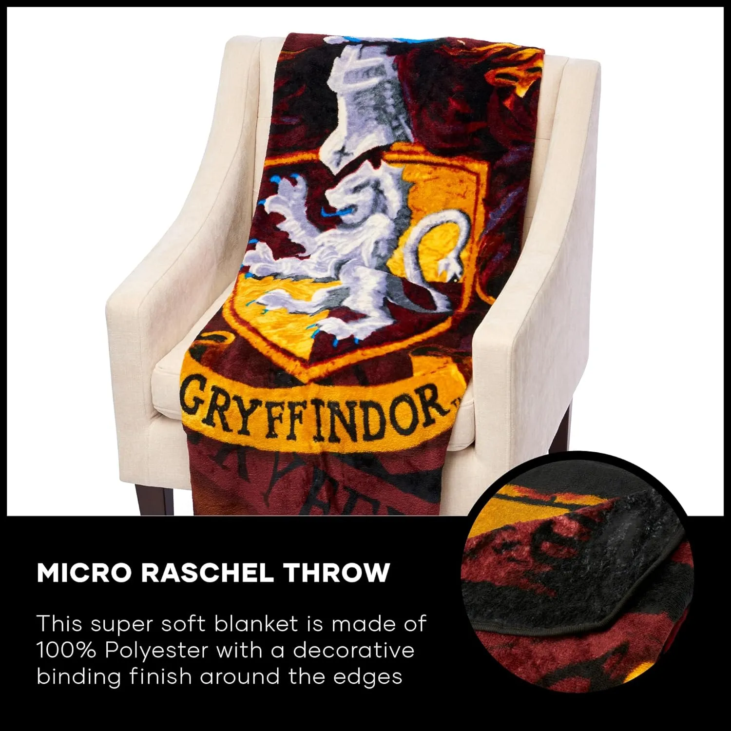 Northwest Harry Potter Micro Raschel Throw Blanket, Lightweight Breathable for Couch, Sofa, Cozy for All Seasons 46" x 60", Battle Flag