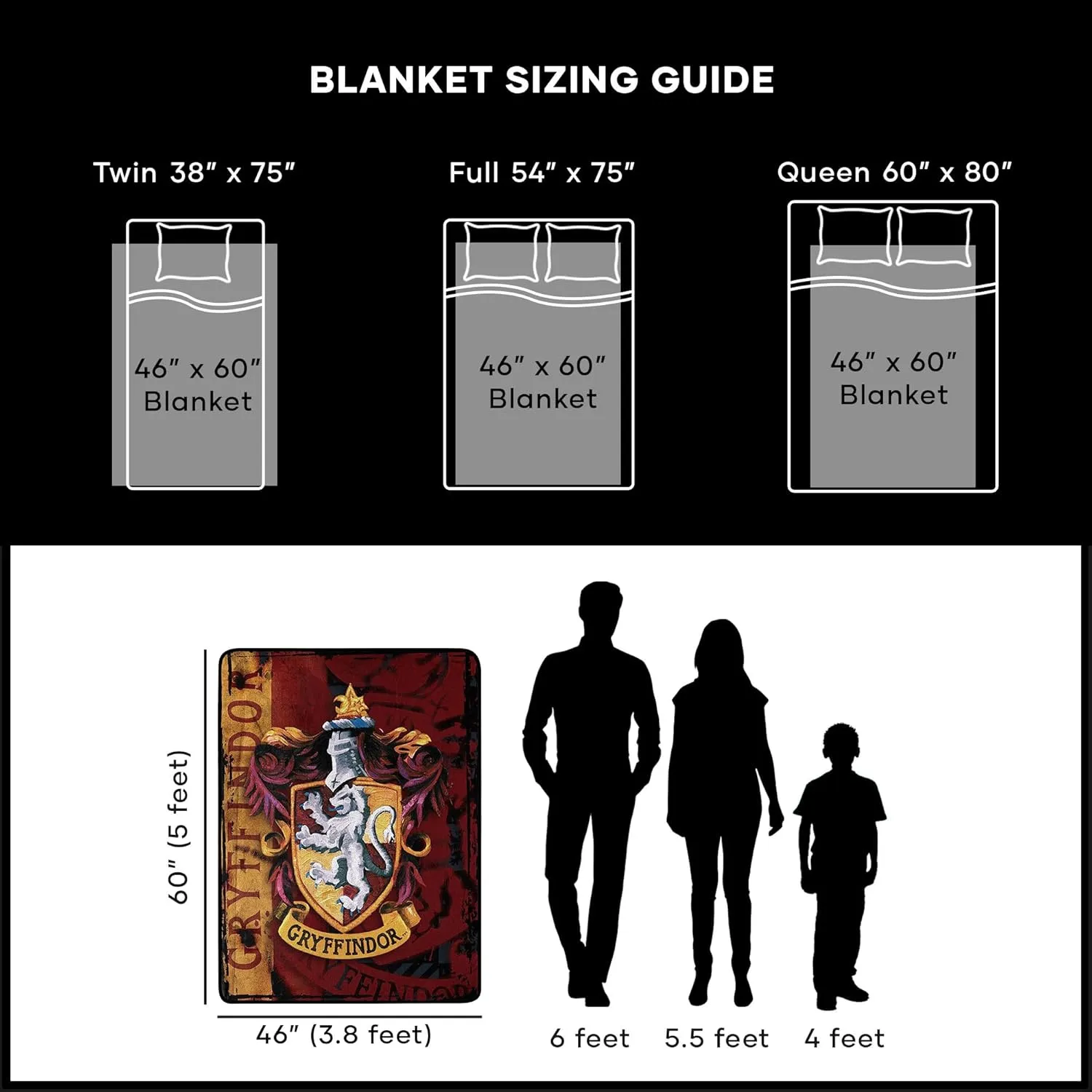 Northwest Harry Potter Micro Raschel Throw Blanket, Lightweight Breathable for Couch, Sofa, Cozy for All Seasons 46" x 60", Battle Flag