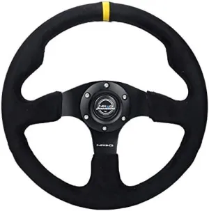 NRG Innovations NRG-RST-012SA-Y Reinforced Steering Wheel - Alcantara Steering Wheel with Yellow Center Mark 320mm Diameter, and 25mm Deep Black Stitch