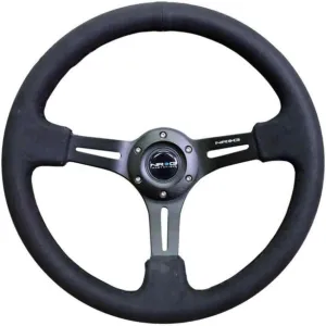 NRG Innovations NRG-RST-018SA Reinforced Steering Wheel 350mm Sport Steering Wheel (3" Deep) Black Leather with Alcantara Stitching, Slit Spoke Design over Circular Cut-Outs
