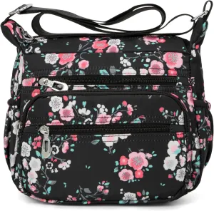 Nylon Floral Multi-Pocket Crossbody Purse Bags for Women Travel Shoulder Bag
