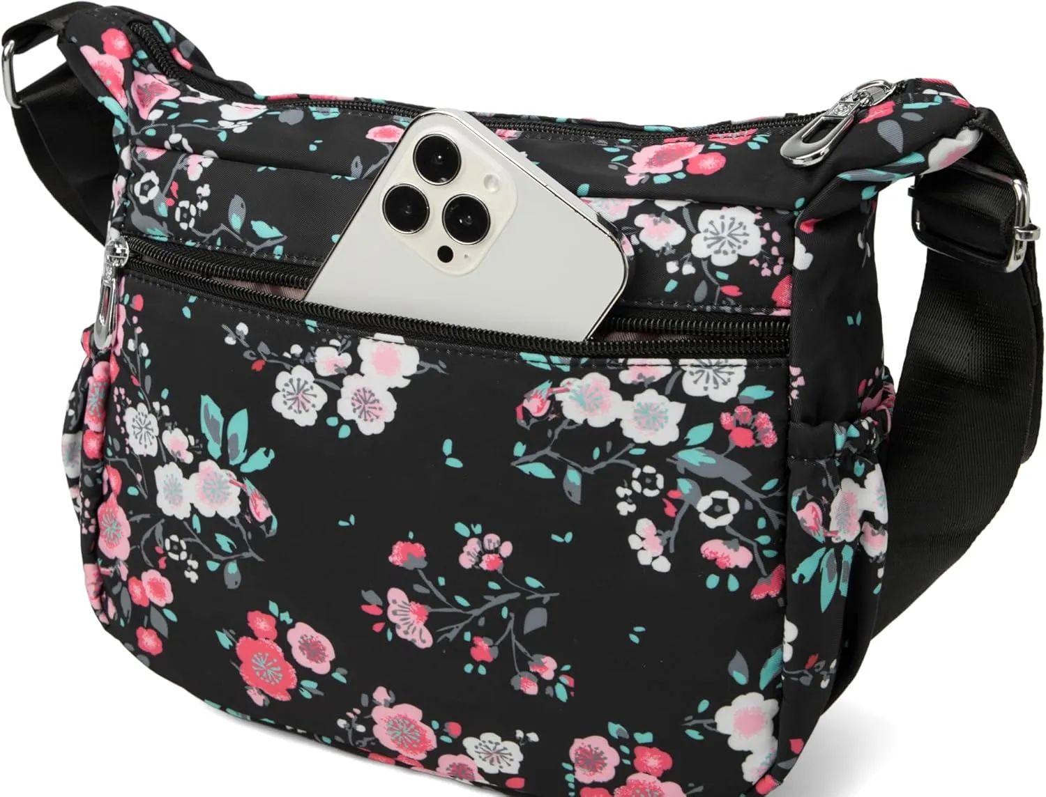 Nylon Floral Multi-Pocket Crossbody Purse Bags for Women Travel Shoulder Bag