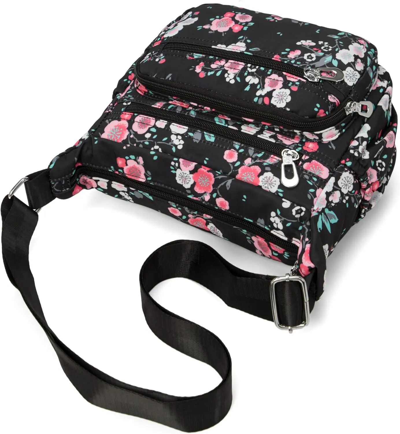 Nylon Floral Multi-Pocket Crossbody Purse Bags for Women Travel Shoulder Bag