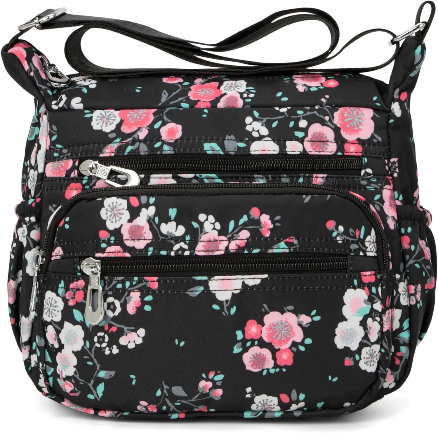 Nylon Floral Multi-Pocket Crossbody Purse Bags for Women Travel Shoulder Bag