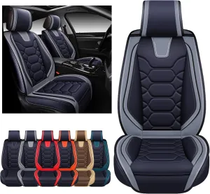 OASIS AUTO Car Seat Covers Premium Waterproof Faux Leather Cushion Universal Accessories Fit SUV Truck Sedan Automotive Vehicle Auto Interior Protector Front Pair (OS-004 Black&Gray)