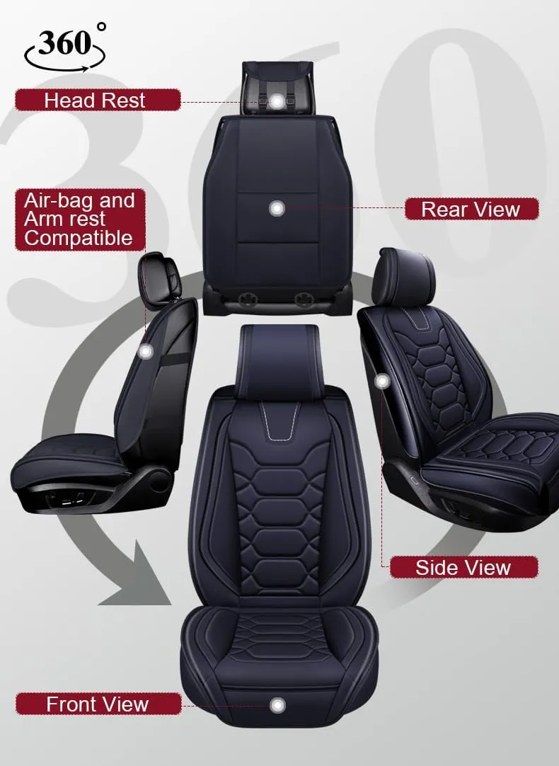 OASIS AUTO Car Seat Covers Premium Waterproof Faux Leather Cushion Universal Accessories Fit SUV Truck Sedan Automotive Vehicle Auto Interior Protector Front Pair (OS-004 Black&Gray)