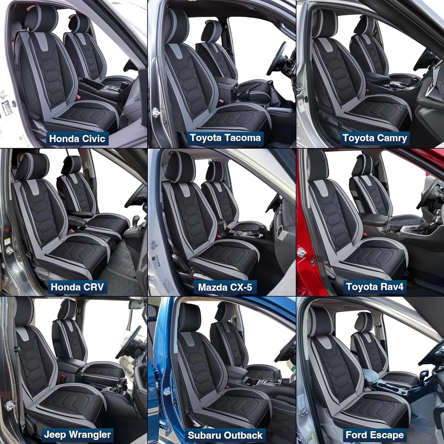 OASIS AUTO Car Seat Covers Premium Waterproof Faux Leather Cushion Universal Accessories Fit SUV Truck Sedan Automotive Vehicle Auto Interior Protector Front Pair (OS-004 Black&Gray)