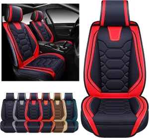 OASIS AUTO Car Seat Covers Premium Waterproof Faux Leather Cushion Universal Accessories Fit SUV Truck Sedan Automotive Vehicle Auto Interior Protector Front Pair (OS-004 Black&Red)