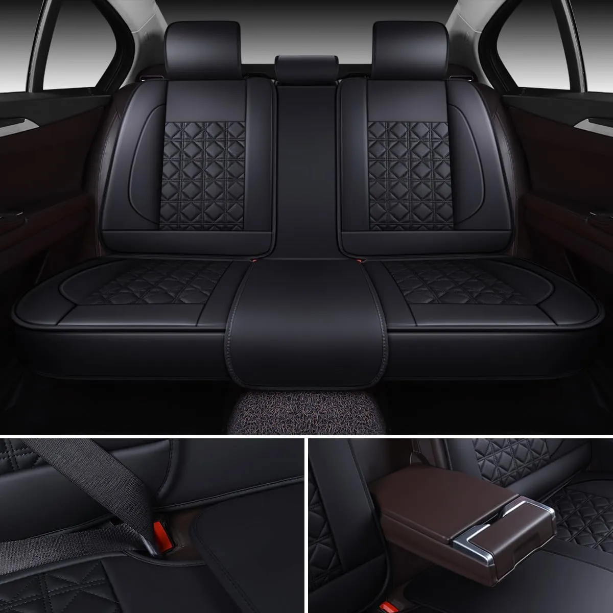 OASIS AUTO Car Seat Covers Premium Waterproof Faux Leather Cushion Universal Accessories Fit SUV Truck Sedan Automotive Vehicle Auto Interior Protector Full Set (Black)