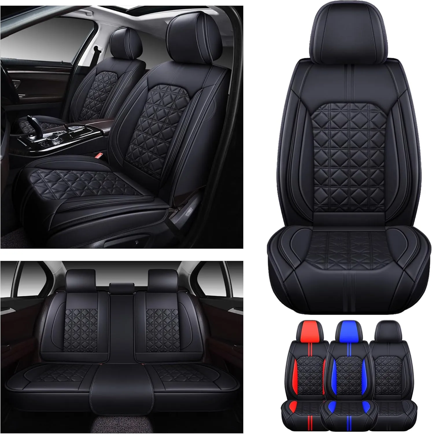 OASIS AUTO Car Seat Covers Premium Waterproof Faux Leather Cushion Universal Accessories Fit SUV Truck Sedan Automotive Vehicle Auto Interior Protector Full Set (Black)