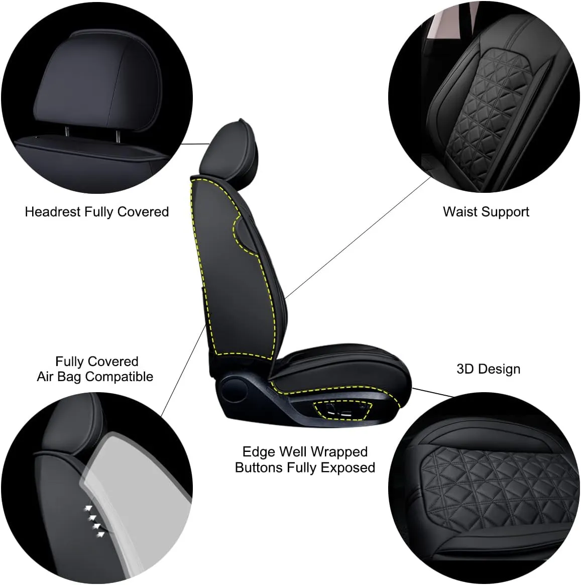 OASIS AUTO Car Seat Covers Premium Waterproof Faux Leather Cushion Universal Accessories Fit SUV Truck Sedan Automotive Vehicle Auto Interior Protector Full Set (Black)